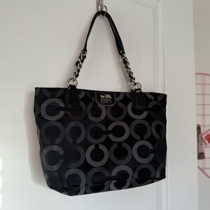 Coach Black & Gray Signature Sateen Madison Tote